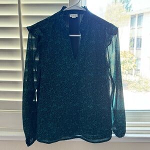 J Crew green floral blouse